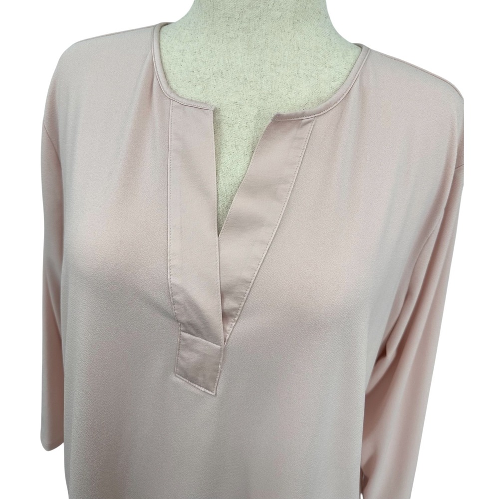 Banana Republic Blush Pink Satin Trim V-Neck Blouse Long Sleeves Women's XL - Picture 4 of 10